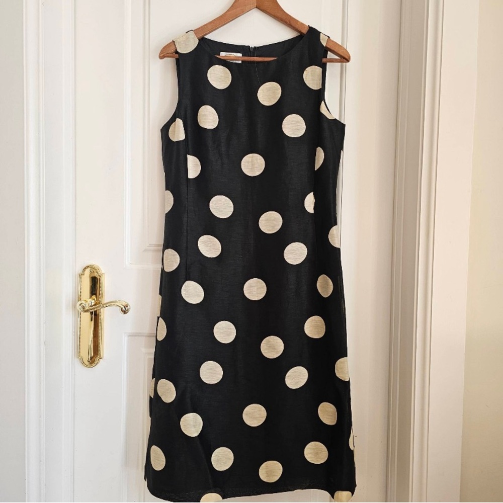 TALBOTS Classic Sleeveless Sheath Silhouette Polka Dot Linen & Silk Dress Size 6